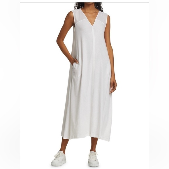 ATM Anthony Thomas Melillo White Sleeveless V Neck Midi Maxi Dress Size S - Picture 1 of 13